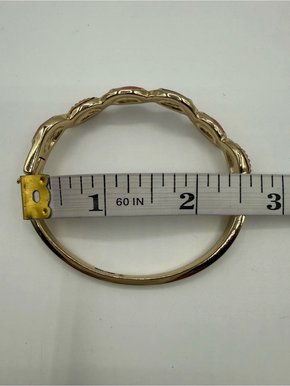 Vintage Napier Gold Tone Enamel Football Bangle Bracelet Pink Brown Hinged Cuff